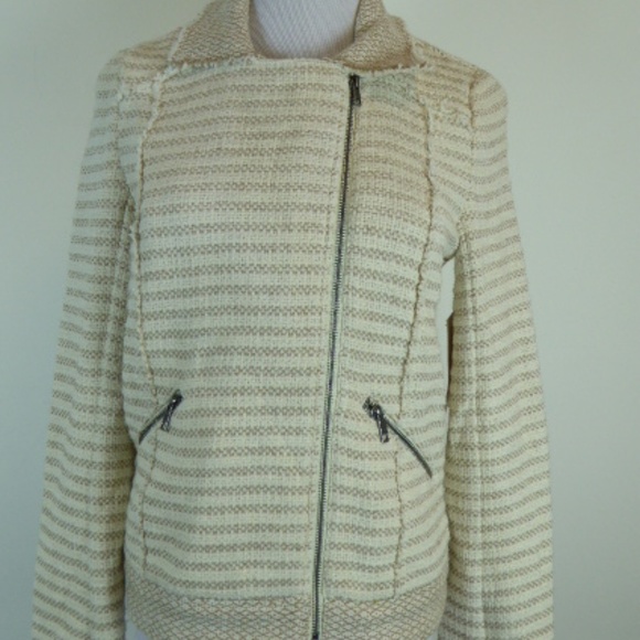 NEW ELLA MOSS BEIGE SALINAS TWEED ZIP moto JACKET - Picture 2 of 7